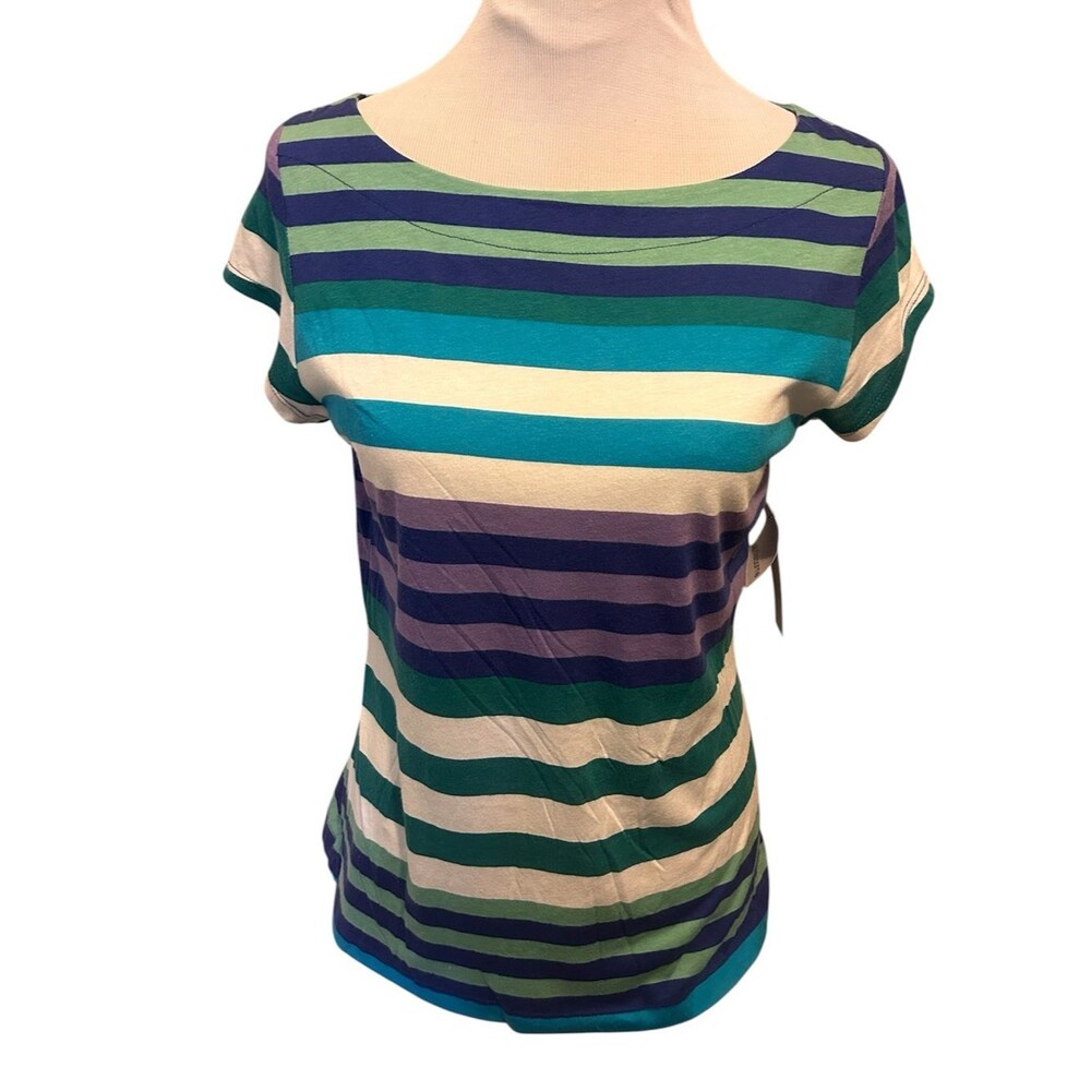 NWT Liz Claiborne Cap Sleeve Striped Top Tee Size Medium